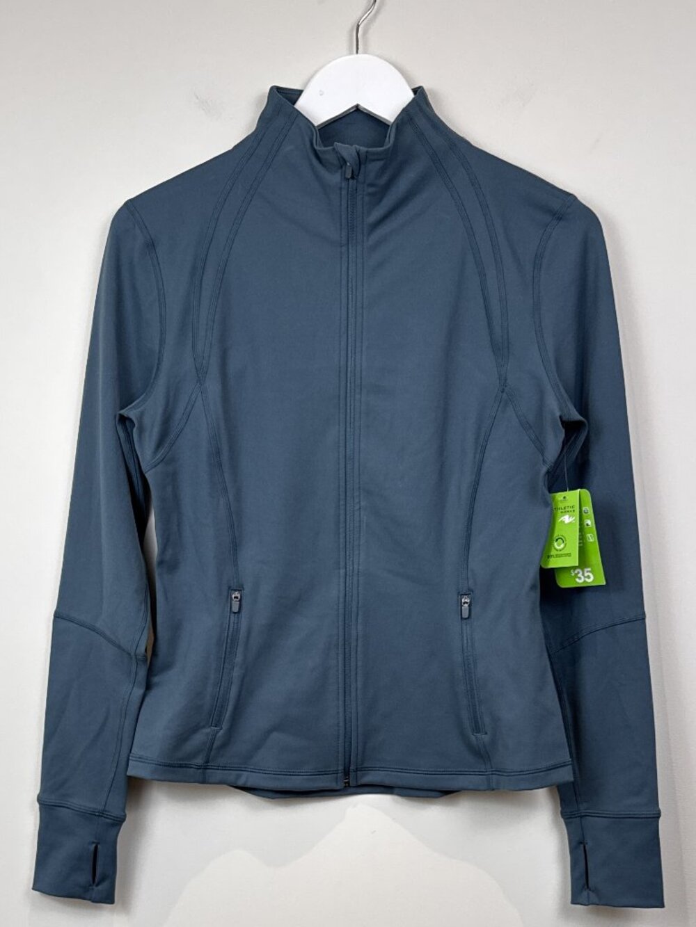 Athletic Works Blue Dri-More Zip Performance Running Jacket Thumbholes Size S
